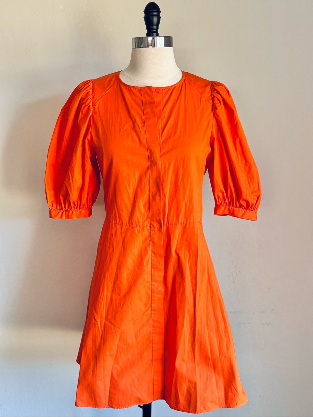Zara Bright Orange Puff-Sleeve Poplin Mini Dress